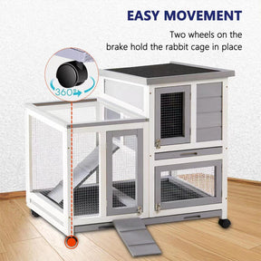 Rabbit Hutch Wooden Bunny Hutch Indoor- Outdoor Rabbit Cage Guinea Pig Cage for Small Animals with Exclusive TWO Trays & Bottom Wire Mesh (Grey)