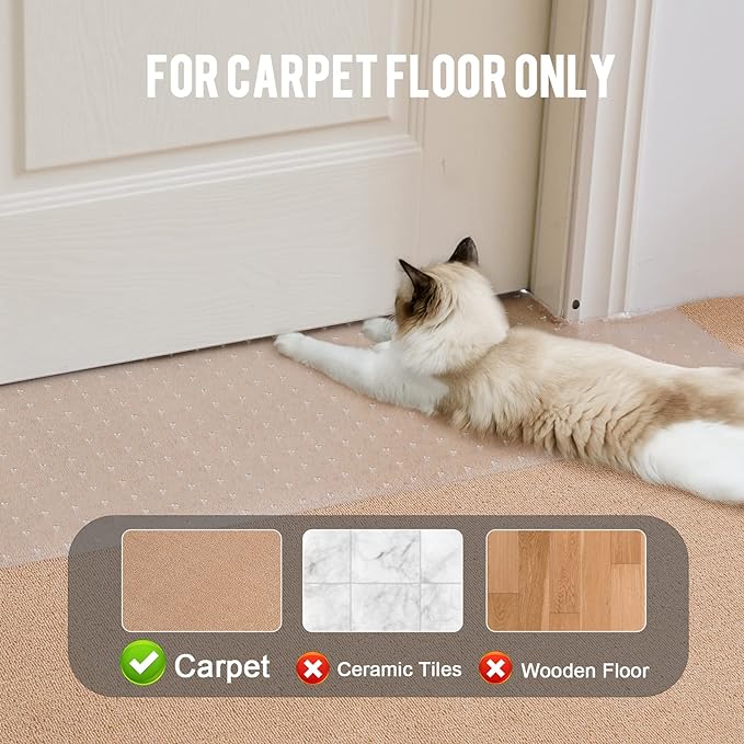 Carpet Protector for Pets - Cat Carpet Protector for Doorway, Anti Scratch Under Door Cat Scratch Protector Mat, Easy to Cut Plastic Carpet Scratch Stopper, Cat Scratch Guard Carpet