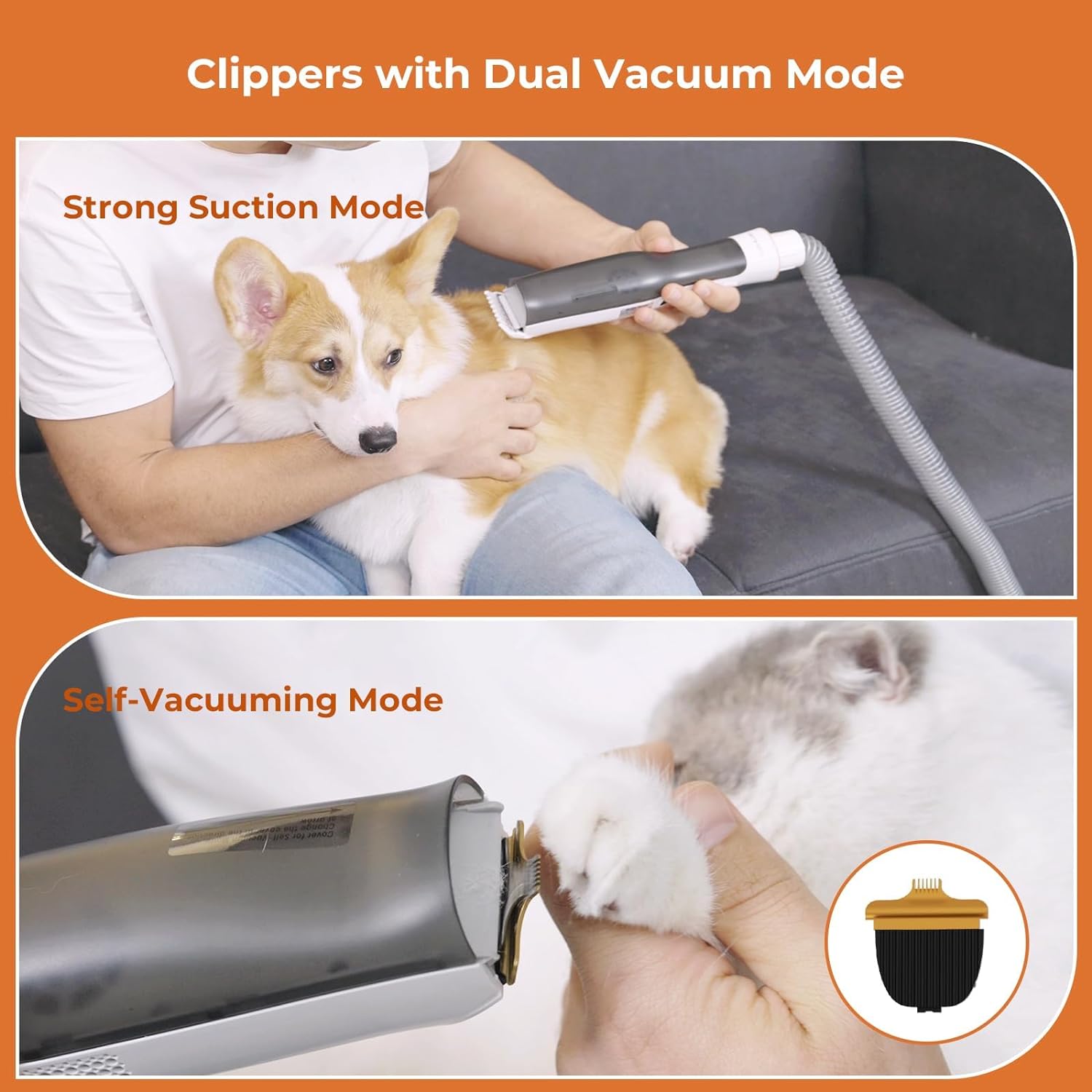 Dog Grooming Kit - 60dB Low Noise Dog Hair Vacuum Groomer Suck in 99 Percent Hair, Dog Grooming Vacuum for Shedding ≥2L Capacity, 8 Pet Grooming Tools for Dog Cat Min-gray