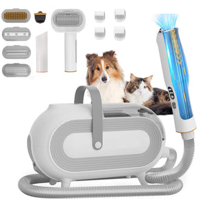 Dog Grooming Kit - 60dB Low Noise Dog Hair Vacuum Groomer Suck in 99 Percent Hair, Dog Grooming Vacuum for Shedding ≥2L Capacity, 8 Pet Grooming Tools for Dog Cat Min-gray